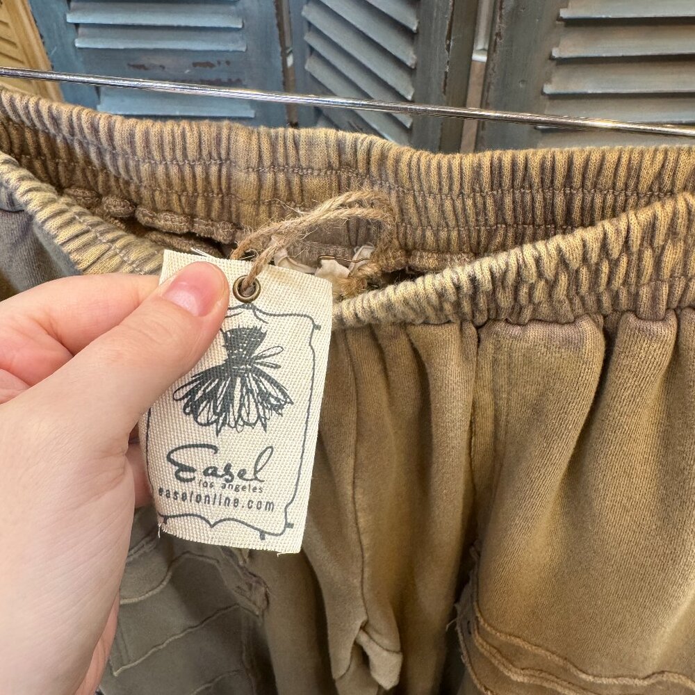 Easel Washed Faded Olive Terry Knit Cargo Pants - Picture 2 of 7
